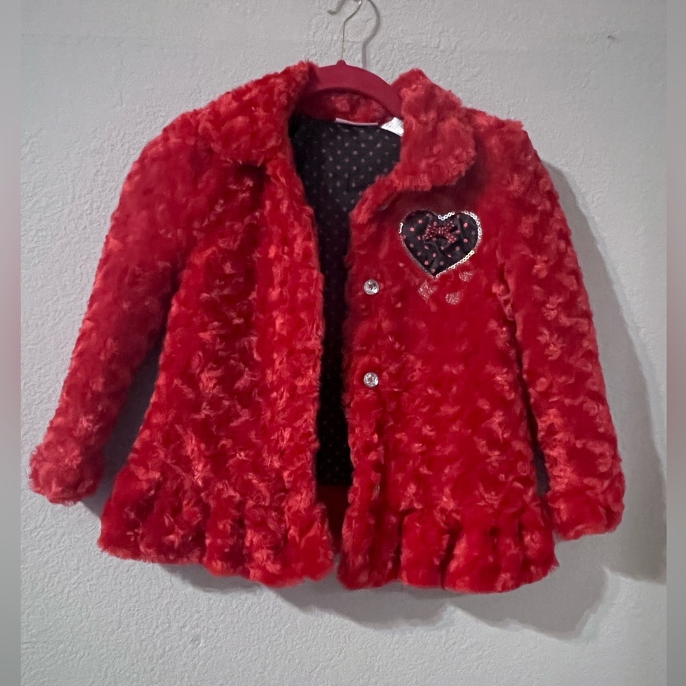Young Hearts Little Girls Faux Fur Coat Red Size 6